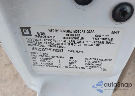 2006 Chevrolet Tahoe Z71 из США, поврежденный, VIN 1GNEC13T16R112083